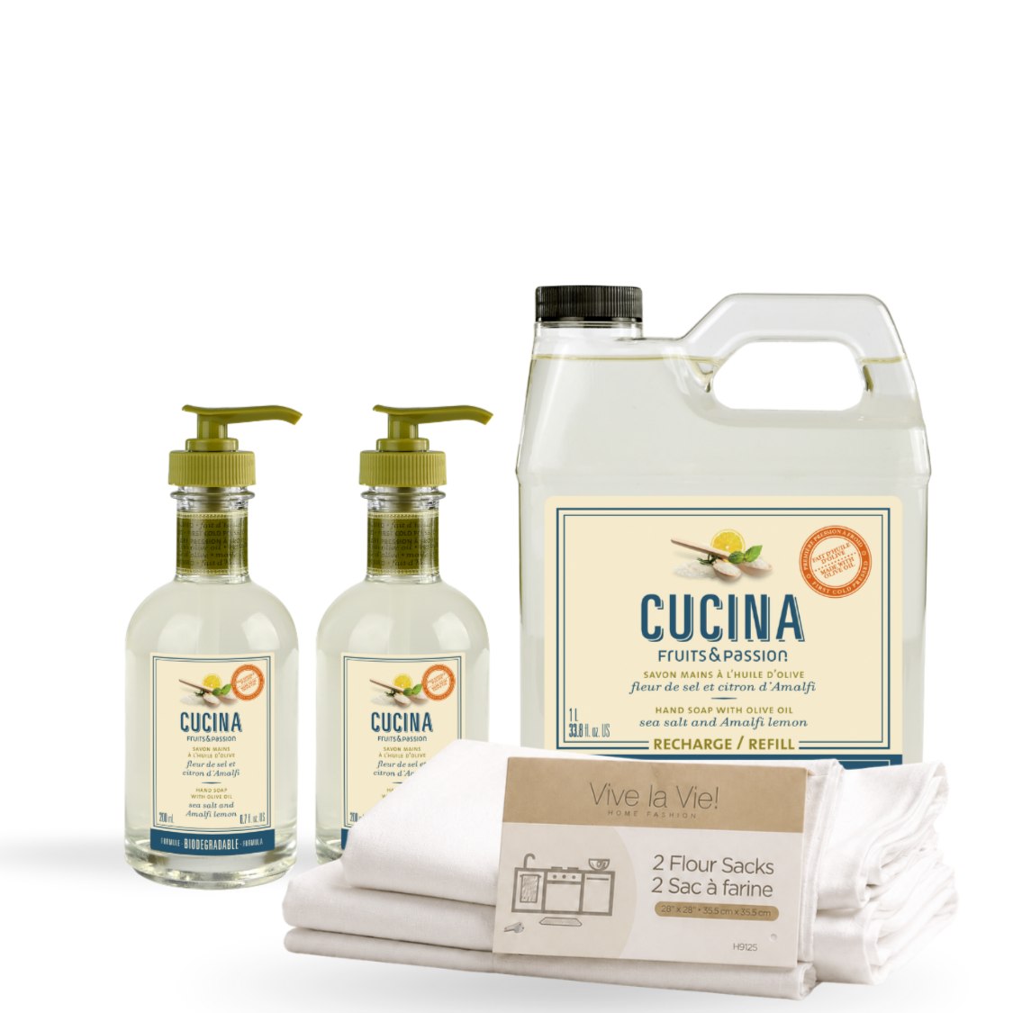 Cucina Hand Soap Duo Refill Starter, Sea Salt and Amalfi Lemon