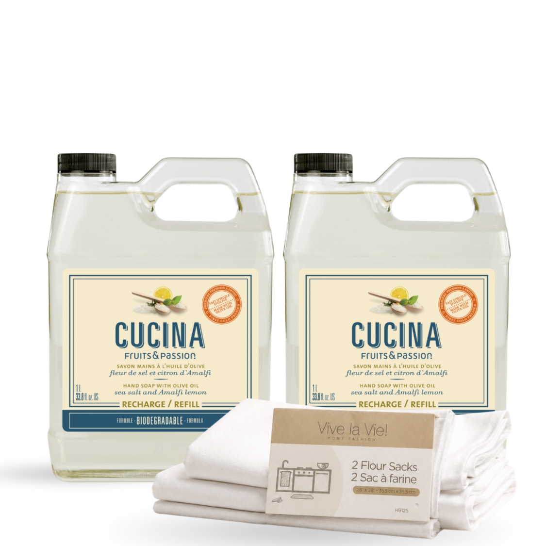 Cucina Hand Soap Refill Saving Bundle, Sea Salt and Amalfi Lemon